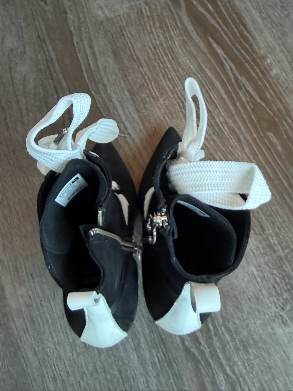 Black and White Lace-Up Stiletto Ankle Boots - Picture 5 of 9